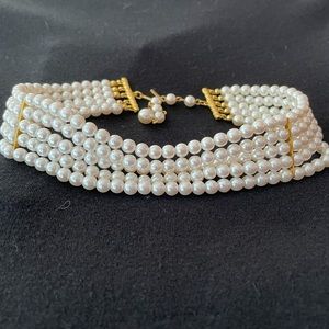 5 strand pearl choker Costume jewelry